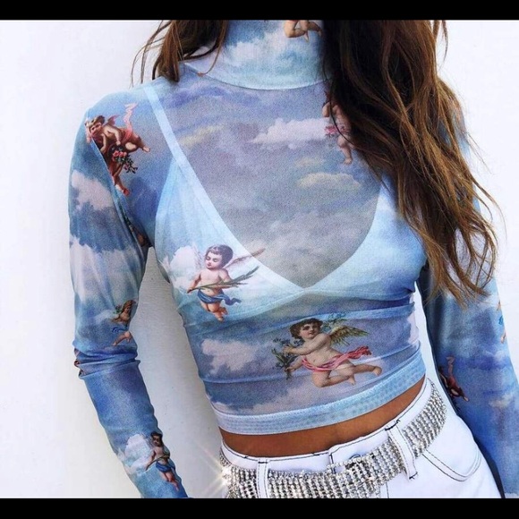 Black and Blue sheer mesh cherub crop tops - Picture 2 of 4